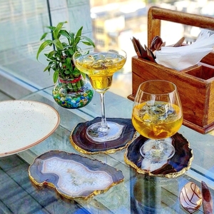 Posavasos de ágata chapado en oro con borde de ágata galvanizado, posavasos para bebidas con plataforma de oro pulido, venta al por mayor - Product Image 3
