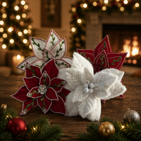 Fleurs artificielles de Noël, Poinsettia en polyester, couleur et taille personnalisées pour la décoration murale, des arbres, extérieurs, maisons, centres commerciaux et fêtes