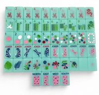 Pengiriman Dalam 7 Hari Set Mahjong Premium, Hijau Mint dengan Lingkaran & Naga Berwarna-warni, Lengkap dengan Ubin Angin NEWS