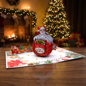 Carte de Noël 3D Pop-up Père Noël, artisanat en papier, impression de dessin animé, carte de vœux de fêtes, design personnalisé, lettres découpées à la main - Product Image 5
