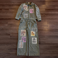 YSJY Fabricant de vêtements de rue, ensembles de jeans et de vestes surdimensionnés personnalisés, ensembles de pantalons en denim délavé brodés pour hommes