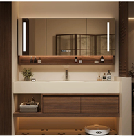 Nouvelle combinaison de meuble de salle de bain moderne en bois avec miroir de vanité, lavabo en céramique, montage mural, respectueux de l'environnement