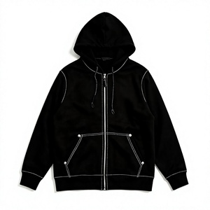 Sweat à capuche zippé intégral pour homme, 430 g/m², en coton molletonné épais, coupe oversize, style streetwear, hiver - Product Image 4