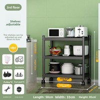 Rak peralatan makan Oven Microwave, rak dapur rumah Modern Multifungsi, baja karbon tebal, penyimpanan dapat bergerak untuk peralatan kecil