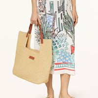 Sac de plage en raphia naturel avec logo personnalisé Sac à main d'été durable avec poignée en cuir pour femmes et détaillants