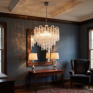 Lustre moderne en verre tubulaire, <span class=keywords><strong>suspension</strong></span> métallique de luxe, effet vague d'eau, Art Déco, pour villa, hall d'hôtel, lampe de projet design à étages - Product Image 4