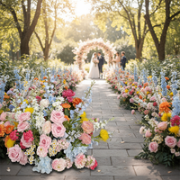 Arrangement floral artificiel en soie rose et bleu tendance 2026 pour allée de mariage, décoration de mariage pour entrée et fête