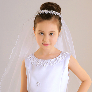 Velo de Novia Blanco Elegante y Sencillo de Tul de Alta Calidad F7316, Corona para Niña, Accesorios para <span class=keywords><strong>Primera</strong></span> Comunión - Product Image 1