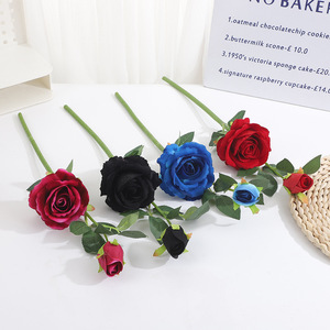 Roses artificielles en velours, branche unique, fleurs séchées, fil métallique, style moderne, décorations de mariage, Saint-Valentin, fausses fleurs - Product Image 1