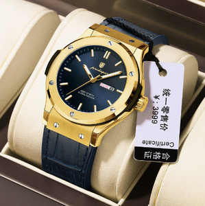 นาฬิกาควอตซ์ผู้ชาย หน้าปัดสีน้ำเงิน ขอบตัวเรือนแบบขันเกลียว โลโก้สั่งทำได้ สายหนัง ODM ตัวเรือนเหล็กขัดเงา หน้าต่างแสดงวันและวันที่ เรืองแสง กันน้ำ - Product Image 5