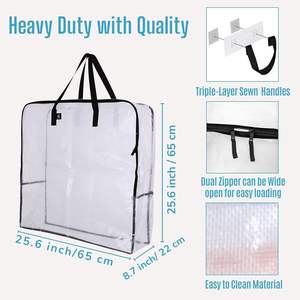 ถุงเก็บของอเนกประสงค์พลาสติกใส PP ขนาดใหญ่ สำหรับใส่ผ้าห่ม เสื้อผ้า ของใช้เดินทาง พกพาสะดวก ใช้สำหรับจัดเก็บสัมภาระ - Product Image 3