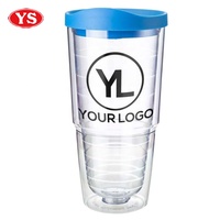 Gobelet en acrylique transparent translucide promotionnel de 24 onces à double paroi avec couvercle