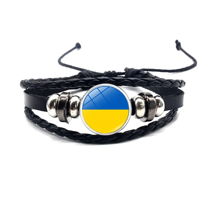 Handmade Ukrainian Symbol Bracelets Ukraine Flag Charm Leather Bracelet Jewelry