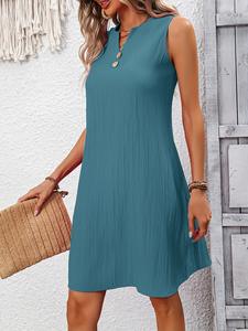 Women's European and American temperament elegant style V-neck sleeveless vest dress pleated thin A-line <b>skirt</b> <b>summer</b> - Product Image 3