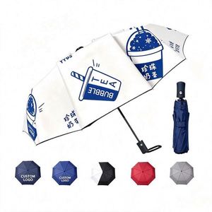 Parapluie pliant portable de voyage, élégant, anti-UV, de qualité supérieure, avec logo promotionnel imprimé sur mesure, ouverture manuelle, design à 3 volets - Product Image 1