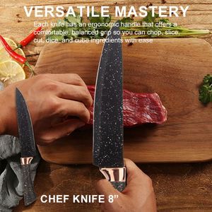 Luxury Black Coating Stainless Steel PP Handle <b>Kitchen</b> Knives <b>Scissors</b> Sharpening Rod Set With 360 Degrees Rotates Acrylic Base - Product Image 4