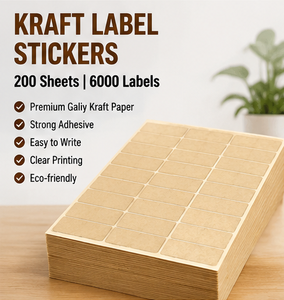 Kraft Label <b>Stickers</b> 200 Sheets 6000 Labels Rectangular Self-Adhesive Writable Eco-Friendly Packaging Labels - Product Image 1