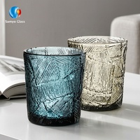 Gelas Minum Air Kaca Berwarna Hijau Biru Vintage Ramah Lingkungan dengan Ukiran Timbul Samyo Custom