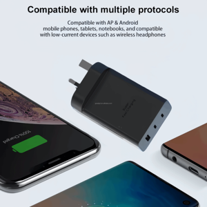 อะแดปเตอร์แปลงไฟ USB-C PD <span class=keywords><strong>65W</strong></span> 3พอร์ต Type C ชาร์จเร็วสุดๆสำหรับ <span class=keywords><strong>Samsung</strong></span> S24 S23 S22 EP-T6530พิเศษ - Product Image 4