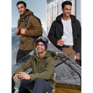 Men's Lightweight Softshell <b>Jacket</b> Brown Hooded Waterproof Winter Outdoor Hiking <b>Fleece</b> <b>Lined</b> Zip Fly - Product Image 6