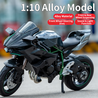 Nouvelle moto miniature Kawasaki H2R en alliage moulé sous pression, modèle 1/10, avec effets sonores et lumineux, direction de la roue avant, cadeau pour garçon