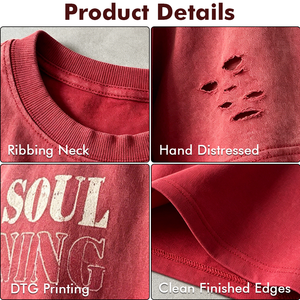 Camiseta Extra Grande Personalizada de 280 g/m², Estilo Vintage Lavado, para Hombre, con Efecto Desgastado, Lisa, OEM, ODM, Logotipo Personalizado, Fábrica con Certificación BSCI - Product Image 2