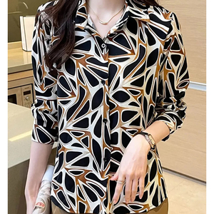 Camisa Casual de Punto Estampada para Mujer, Transpirable, de Secado Rápido, Ecológica, Elegante, Ligera, Diseño Vintage para Oficina, Verano - Product Image 6