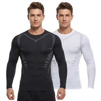Chemise de compression à manches longues pour homme Freandy Sports Premium, séchage rapide, spandex, polyester, haut de sport avec logo sur le devant