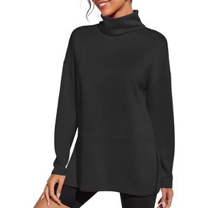 Sweat-shirt oversize à col roulé pour femme, manches longues, coupe ample, fentes latérales, pull tunique asymétrique en maille respirante - Product Image 1