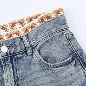 PB&ZA Calça Jeans Feminina 2026 Nova Coleção Verão Outono, Cintura Média, Corte Reto, com Crochê e Patchwork, Estilo Chique - Product Image 4