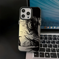 Coque de téléphone en TPU effet yeux d'anime/manga, noir mat, antichoc, avec peinture UV anti-traces de doigts et protection d'objectif pour 11-17