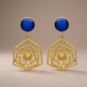 Pendientes Artesanales de Latón con Piedras Preciosas y Baño de Rodio, Estilo Boho Étnico - Product Image 2