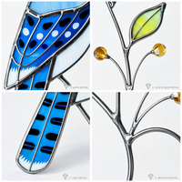 Ornement mural artisanal Art Déco en vitrail bleu avec motif de colibri, en métal, pour la maison, nouveau modèle OEM/ODM