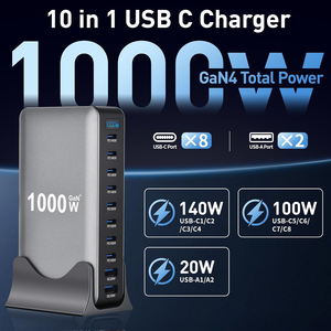 Cargador USB C de 1000W, Estación de Carga USB C Multipuerto de 10 Puertos, Cargador de Escritorio y Pared para Laptop, GaN PD 140W para iPhone 17, <span class=keywords><strong>Samsung</strong></span> 25 - Product Image 2