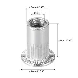 #8-32 liga de alumínio cabeça chata recartilhado rosca inserir porca prata rebite porcas