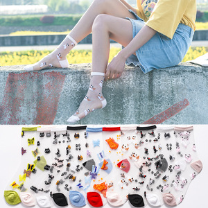<span class=keywords><strong>Chaussettes</strong></span> fines transparentes à motif d'animaux mignons <span class=keywords><strong>renard</strong></span> papillon chats Mode Femmes <span class=keywords><strong>Chaussettes</strong></span> transparentes personnalisées - Product Image 2