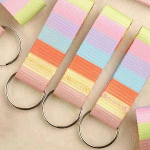 South Korean Macaron Color <b>Polyester</b> Carabiner Keychain with <b>Lanyard</b> Safe Durable Holder for Students - Product Image 2