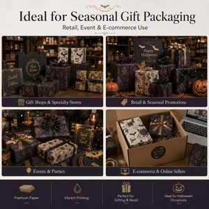 Papier cadeau en rouleau personnalisé, imprimé, style <span class=keywords><strong>classique</strong></span>, éco-responsable, avec gaufrage doré, pour emballages cadeaux d'Halloween et <span class=keywords><strong>de</strong></span> fête - Product Image 5