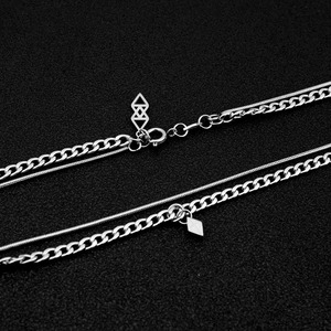 Collier à double chaîne en acier titane style hip-hop simple, plaqué argent, design populaire, colliers unisexes, bijoux tendance - Product Image 5