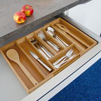 Organisateur de tiroir extensible en bambou FSC à 7 compartiments, plateau à couverts réglable avec séparateurs pour ustensiles de cuisine, porte-couverts