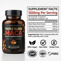Complément de Maca Bio Triple Mélange en Gros Marque Privée OEM 1500mg Capsules de Maca Noire Rouge Jaune Énergie Masculine Adulte