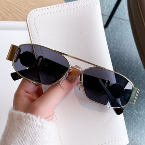 <b>Sunglasses</b> Small Square Double Bridge Metal Frame UV400 Light Weight Unisex Street Style - Product Image 3