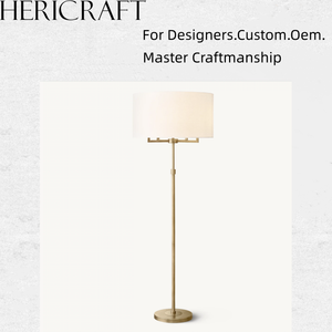 Lámpara de Pie de Latón con Altura Ajustable, Lámpara de Pie Moderna para Sala de Estar, Pantalla de Tela de Lino, Lámpara de Pie Decorativa de Lujo para Hotel o Villa - Product Image 1
