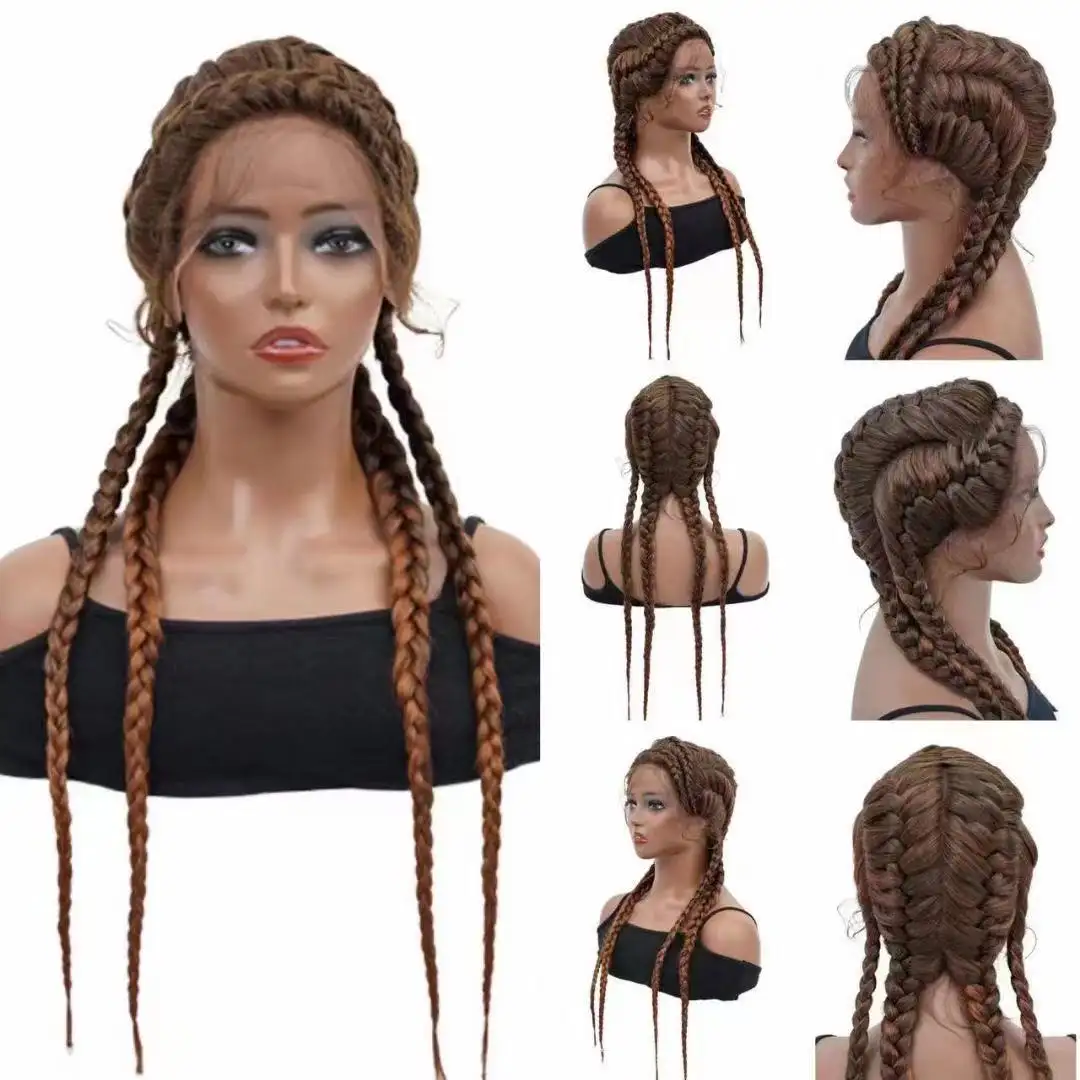 26 Inch Gevlochten Pruiken Synthetische Lace Front Pruik Voor Zwarte Vrouwen Cornrow Vlechten Lace Wigwith Baby Haar Doos Vlecht Pruik