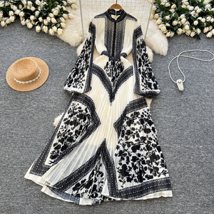 Maxi abito con stampa digitale floreale retrò per la primavera senza sforzo plissettato Maxi abito per donna Libya <span class=keywords><strong>turchia</strong></span> Kazakhstan abiti - Product Image 1