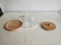 Bouilloire à thé en verre borosilicate de luxe 500 ml au design classique avec couvercle en bambou et plateau, compatible lave-vaisselle et cuisinière