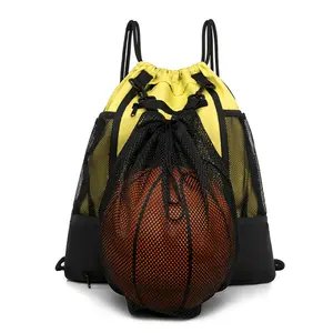 バスケットボールフットボールバレーボール取り外し可能なテニスネットバッグスポーツドローストリングバックパック用カスタムロゴオックスフォード巾着バックパック