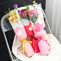 Papier d'emballage floral en forme de cœur romantique, style coréen, pour bouquet à tige unique, vente en gros