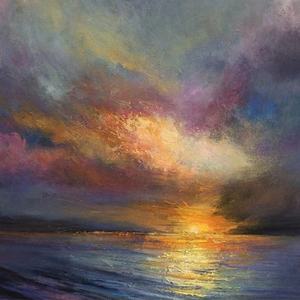 Oceano pittura a olio arte su tela tramonto parete arte impressionista paesaggio marino arte arte contemporanea tramonto sull'oceano - Product Image 4