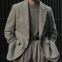 Costumes pour hommes, style italien, tissu en laine à chevrons 360g, tissu en flanelle VBC, pantalon large, veste à double boutonnage semi-canvas